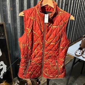 Talbots Red Quilted Vest with Gold Accents